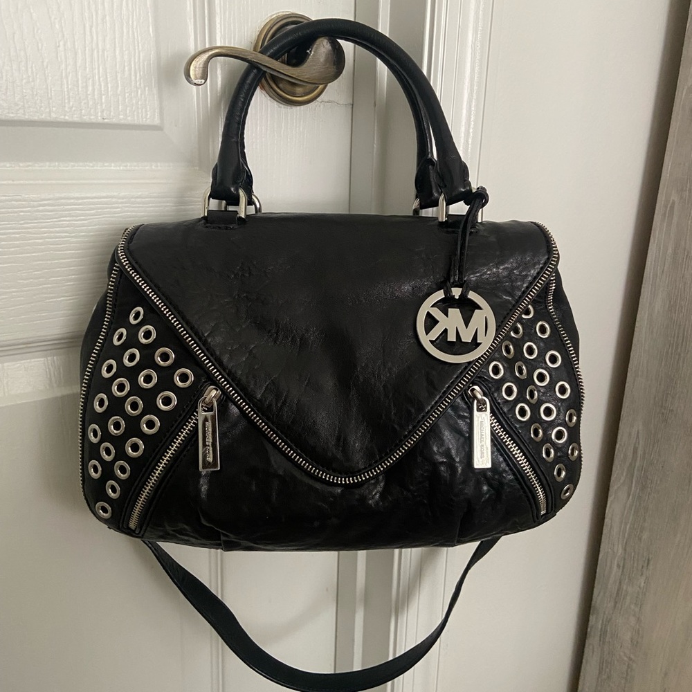 Mint Condition Authentic Michael Kors Odette Grommet Black Leather Satchel